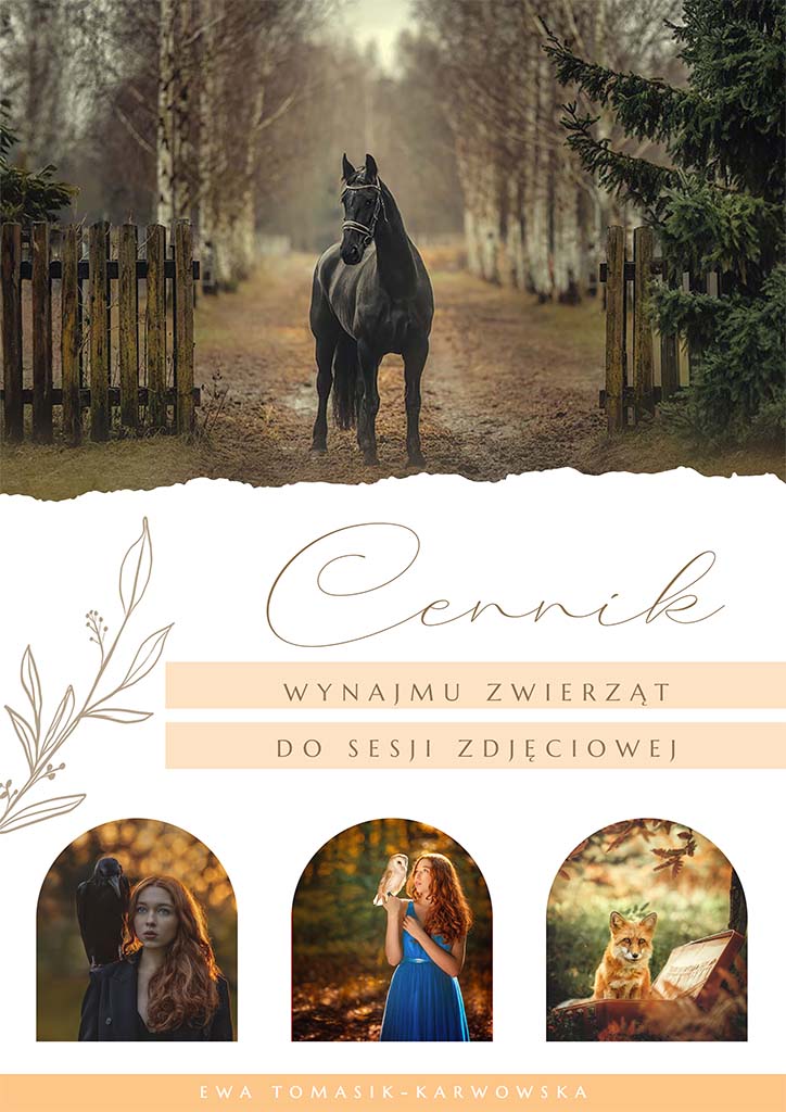 Baner reklamowy cennika - cennik wynajmu zwierząt do sesji zdjęciowej
